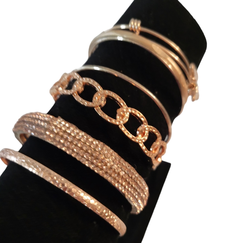 Bangle Bracelets Alex And Ani Set Of 7 Rose Gold - Picture 2 of 9